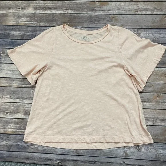 LOFT Light Pink Cotton Short Bell Sleeve Tee - Picture 2 of 12